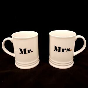 Mr. and Mrs. Coffee Mugs Cups by Fringe Studio 12oz White - Wedding Bride Groom